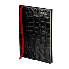 A5 Week to View Leather Diary in Deep Shine Black Croc