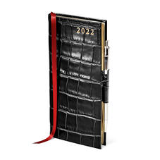 Slim Pocket Diary with Pen in Black Croc