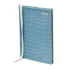 A5 Week to View Leather Diary in Deep Shine Cornflower Small Croc