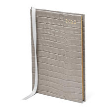 A5 Week to View Leather Diary in Deep Shine Warm Grey Small Croc