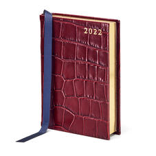 A6 Day to Page Leather Diary in Deep Shine Bordeaux Croc