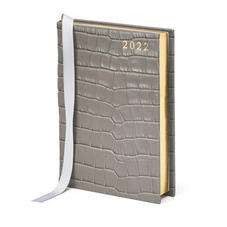 A6 Day to Page Leather Diary in Deep Shine Warm Grey Small Croc
