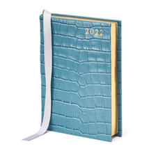 A6 Day to Page Leather Diary in Deep Shine Cornflower Small Croc