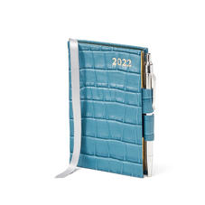 Mini Pocket Diary with Pen in Cornflower Small Croc