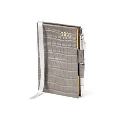 Mini Pocket Diary with Pen in Warm Grey Small Croc
