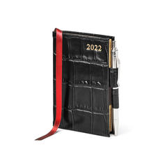Mini Pocket Diary with Pen in Black Croc