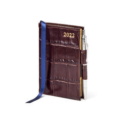 Mini Pocket Diary with Pen in Amazon Brown Croc