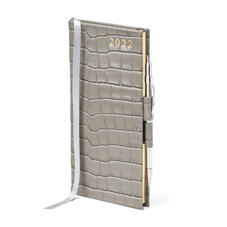Slim Pocket Diary with Pen in Warm Grey Small Croc