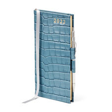 Slim Pocket Diary with Pen in Cornflower Small Croc