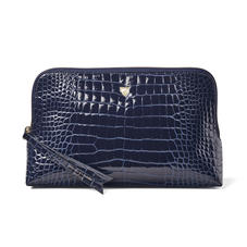 Large Essential Cosmetic Case in Midnight Blue Patent Croc