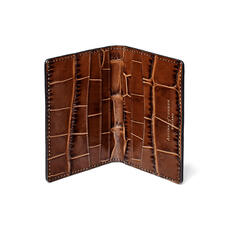 Double Fold Credit Card Holder in Deep Shine Brown Soft Croc