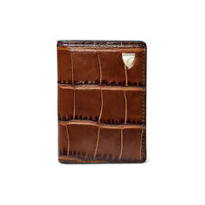 Double Fold Credit Card Holder in Deep Shine Brown Soft Croc