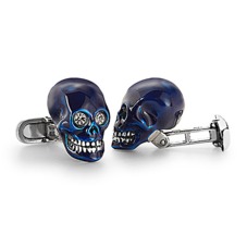 Sterling Silver & Blue Enamel Skull Cufflinks