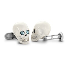 Sterling Silver & White Enamel Skull Cufflinks in White