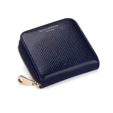 Mini Continental Zipped Coin Purse in Midnight Blue Lizard