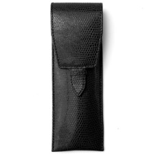 Small Pen Case in Jet Black Lizard & Red Suede