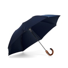 Mens Compact Umbrella with Wooden Handle in Navy Blue