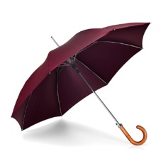 Mens Stand Up Automatic Umbrella with Wooden Handle in Burgundy
