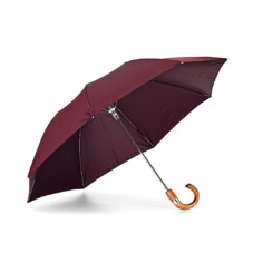 Mens Compact Automatic Umbrella with Wooden Handle in Burgundy