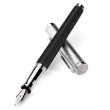 Sterling Silver & Leather Fountain Pen in Jet Black Lizard