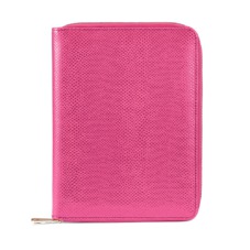 A5 Zipped Padfolio in Raspberry Lizard & Pale Blue Suede