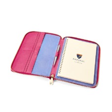 A5 Zipped Padfolio in Raspberry Lizard & Pale Blue Suede