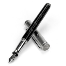 Sterling Silver & Leather Fountain Pen in Deep Shine Black Croc