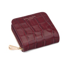 Mini Continental Zipped Coin Purse in Deep Shine Bordeaux Croc