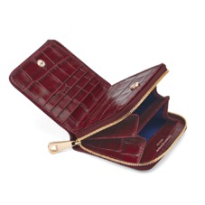Mini Continental Zipped Coin Purse in Deep Shine Bordeaux Croc