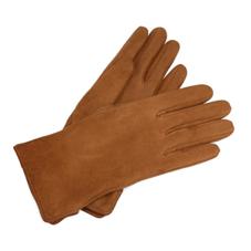Ladies Sheepskin Lined Suede Gloves in Tan Suede