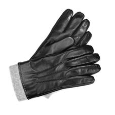 Mens Leather Gloves with Knitted Cuff in Black Nappa & Grey Knit