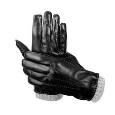 Mens Leather Gloves with Knitted Cuff in Black Nappa & Grey Knit
