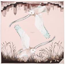 Owl in the City Silk Scarf in Champagne & Deer Brown