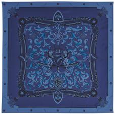 Aspinal Signature Shield Silk Scarf in Midnight Blue