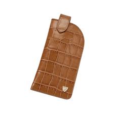 Slimline Glasses Case in Deep Shine Vintage Tan Croc & Cappuccino Suede