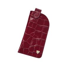 Slimline Glasses Case in Deep Shine Bordeaux Croc & Navy Suede