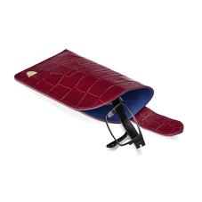 Slimline Glasses Case in Deep Shine Bordeaux Croc & Navy Suede
