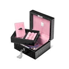 Bijou Jewellery Box in Deep Shine Black Croc & Pink Suede