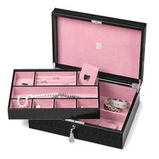 Grand Luxe Jewellery Case in Deep Shine Black Croc & Pink Suede