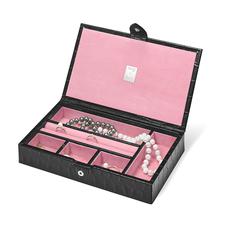Paris Jewellery Box in Deep Shine Black Croc & Pink Suede