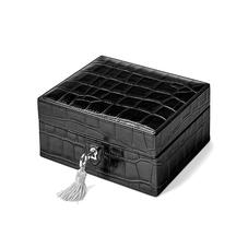 Bijou Jewellery Box in Deep Shine Black Croc & Pink Suede