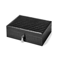 Grand Luxe Jewellery Case in Deep Shine Black Croc & Pink Suede