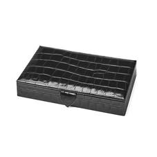 Paris Jewellery Box in Deep Shine Black Croc & Pink Suede