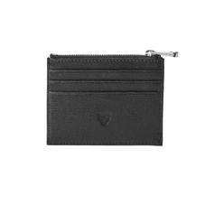 Zip Top Coin & Card Case in Black Saffiano & Black Suede