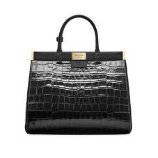 Large Florence Snap Bag in Deep Shine Black Croc & Smooth Black