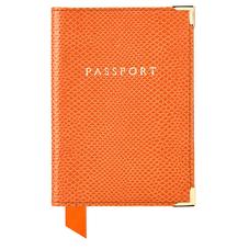 Passport Cover in Orange Lizard & Cream Suede