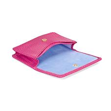 Business & Credit Card Case in Raspberry Lizard & Pale Blue Suede