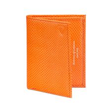 Double Credit Card Case with Back Pocket in Orange Lizard & Cream Suede