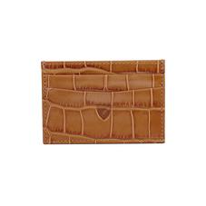 Slim Credit Card Case in Deep Shine Vintage Tan Croc & Cappuccino Suede