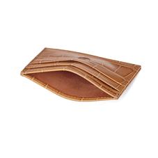 Slim Credit Card Case in Deep Shine Vintage Tan Croc & Cappuccino Suede